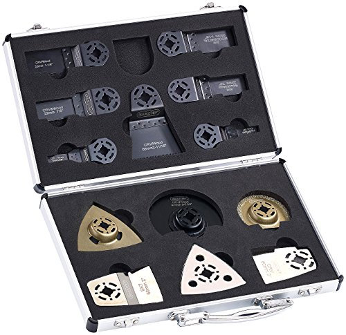 AGT Multitool-Zubehörset: Werkzeugzubehör-Koffer mit 13 Aufsätzen Versandrückläufer (Multifunktionswerkzeug Zubehöre, Multischleifer-Zubehör, Schleifpapier)