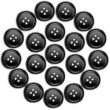 Knöpfe Harz Buttons 25mm Schwarz Knopf 4 Löcher Knöpfen zum Basteln 20 Stück Rund Hemdknöpfe mit Aufbewahrungsbox für Kleider Nähen DIY Handwerk und Deko