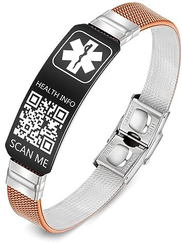 Theluckytag Medizinische Armbänder für Männer und Frauen mit QR-Code, medizinische Notfall-ID-Armbänder – ultraleichtes, verstellbares Kunststoff-Armband für Handgelenke bis zu 22,9 cm – mehr Platz,
