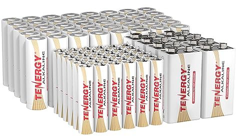 Tenergy 84 Pack Alkaline Batteries, 40 Pack AA Batteries, 36 Pack AAA Batteries, and 8 Pack 9V Size Batteries for Household Electronics