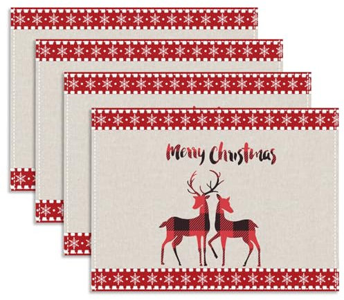 MAJOYLIFE 4 Stück Weihnachten tischsets,42x32cm abwaschbare platzset für küche esszimmer tischdekoration(Elch)