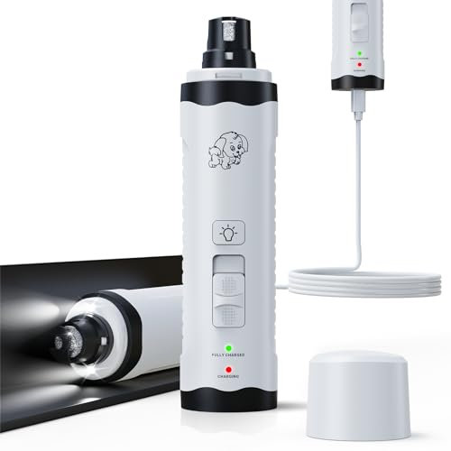 YABIFE Dog Nail Trimmers, Electric Pet Nail Clipper for Large Small Dogs Cats, 6 Speeds, 3 Ports, with LED Lighting to Locate Quick Dog Nail Grinder cat