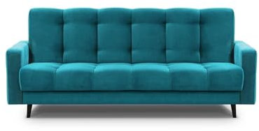 Mars Meble Schlafsofa mit Bettkasten - Dreisitzer 220cm Breit Polstersofa mit Schlaffunktion Nancy BIS, aus Velours Sofa mit Federkern Holzbeine, Stoff: Kronos 13 - Hellblau