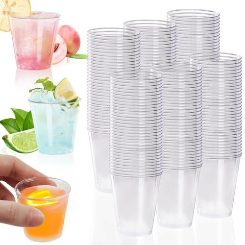 Votoko 200 Stk Plastik Schnapsgläser, 5cl/50ml Shotgläser Plastikbecher, Schnapsbecher aus PS Material, Plastik Stamperl Transparente Shot Becher, Trinkbecher Kurz für Partys Hochzeiten Weihnachten