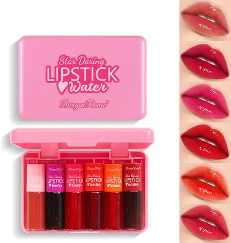 TITIMORE 6 Farben Lip Tint Stain Set Flüssiger Lippenstift Hydrating Lip and Cheek Tint Langhaftender Lipgloss Transferfest Water Lip Stain Wasserfester Farbe Makeup (Pink)