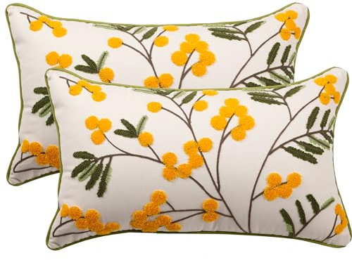 Tosleo 2 Stück Kissenhülle Stickerei Kissenbezug Wurfkissenbezüge 30x50cm für Gartenlounge Sofa Dekokissen Wohnzimmer Schlafzimmer Kissenbezüge Blumenmuster Bauernhaus