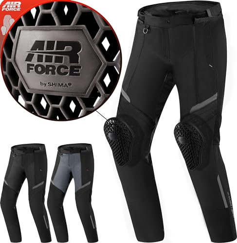 SHIMA Rush Pantalon Moto Femme Homologué Genouillères Airforce Pantalon De Moto Armure Combinaison de Motos Protection Ajustable Genoux Renforcé Airflow (Femmes, Pantalon Regular, Noir, L)