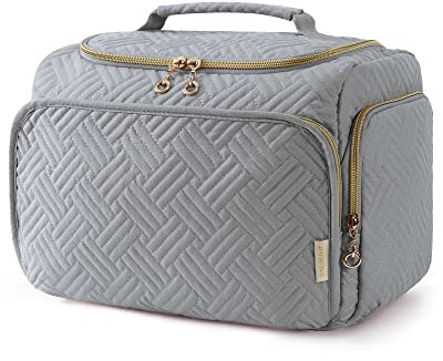 BAGSMART Reise-Kulturbeutel, große weit offene Reisetasche für Toilettenartikel, Make-up, Kosmetiktasche mit Griff, Grau