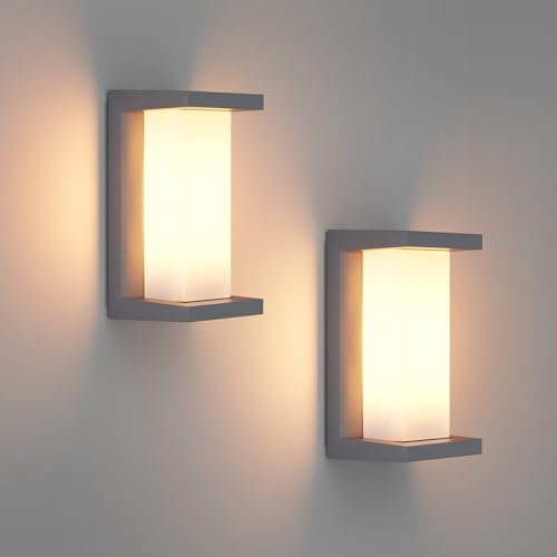 Klighten 2 Stück moderne Außenwandleuchte, E27 Sockel Außenwandlampe, IP65 Wandlampe, Maximale Wattleistung 60W Aluminium Wandlampe, Geeignet für Innen Außen, Treppenhaus. Anthrazit (ohne Glühbirne)