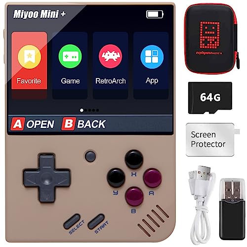 Console de jeu portable pour Miyoo Mini Plus avec étui de rangement, 3,5 rétro vidéo portable rechargeable Open Source Console de jeu, émulato, carte TF 64 Go intégrée et plus de 10 000 jeux. Prise
