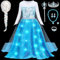 LED Leuchtend Elsa Kostüm Mädchen Eiskönigin Prinzessin Kleid mit Elsa Perücke Prinzessin Krone Faschingskostüm Weihnachten Geburtstag Halloween Kostüm Karneval Verkleidung Kinder (110, 3-4 Jahre)