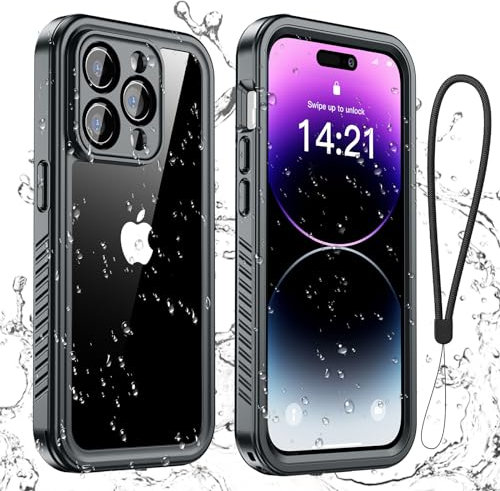 Aekyiwot Handyhülle für iPhone 14 Pro Max Hülle, IP68 Wasserdicht Schutzhülle für iPhone 14 Pro Max Hülle, 360 Grad Full Case für iPhone 14 Pro Max Stoßfest Sturzfest, Schwarz