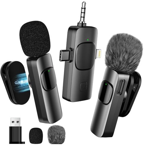 BYbrutek Upgraded 4-in-1 Wireless Lavalier Microphone with an Adjustable Collar Clip - for iPhone/Android/Camera/PC - Mini Mic for Video Recording/Podcasts, Built-in Noise-Canceling Chip, USB C Mic