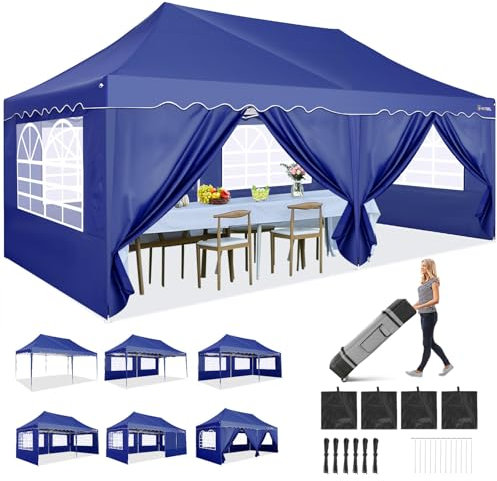 HOTEEL Faltpavillon 3x6 Pavillon Wasserdicht Stabil Partyzelt Faltbar, Faltzelt Mit 6 Seitenwänden & Rolltasche & 4 Sandsäcken, Einfacher Aufbau für Hochzeiten,Gewerbe,Partys, UV50+ Schutz, Dunkelblau