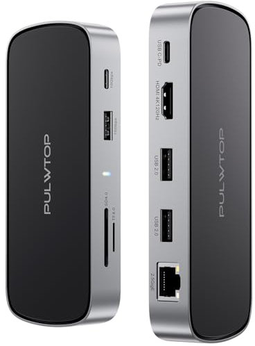 PULWTOP Docking Station per Laptop, 10 in 1 USB C Mini Dock con HDMI 4K@120Hz/8K@30Hz, LAN 2,5 G, PD100 W, USB A/C Gen2 10Gbps, SD/TF 4.0, USB-C Docking Station compatibile con MacBook& laptop Type-C