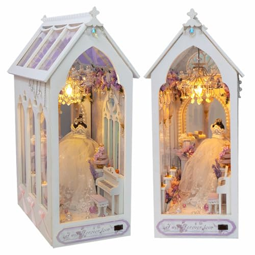 Roroom DIY Book Nook Kit, DIY Dollhouse Booknook Booknook Bookshelf Insert Decor Alley, with Music Box 3D Wooden Puzzle with Book Nook Bookshelf Insert Wood Bookend Model Building (TC21)