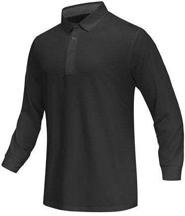 ANGEL CITIZ Herren Langarmshirts Atmungsaktiv Golf Freizeitshirts Poloshirts Outdoorshirts mit 3-Knopfleiste Black L