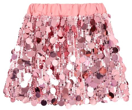 Miipat Fille Jupes et Jupes-Shorts Paillettes à Taille Élastique Mode Jupe Fille Enfant Danse Anniversaire Princesse Jupe de Fête Rose Poudre 160 10-11 Ans