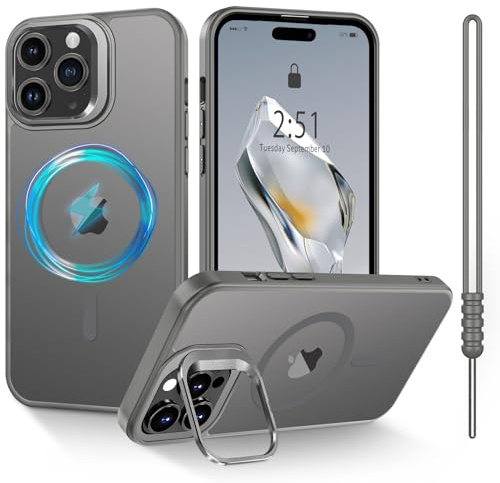 YUANDMI für iPhone 15 Pro Max Hülle kompatibel mit MagSafe, Hanyhülle für iPhone 15 Pro Max mit Ständer Magnetisch Matte Touch Durchscheinendes, Kratzfest Schutz Stoßfest Hülle Titan Natur