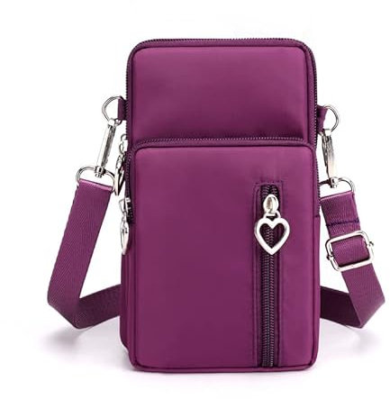 Hiseng Bolso Mujer, Bolso Telefono Movil Mujer,Corazón de Color Sólido Teléfono Bolso Messenger con Cremalleras, Bolso Bandolera para Teléfono Móvil para Compras, Vida Diaria (L,Fucsia)