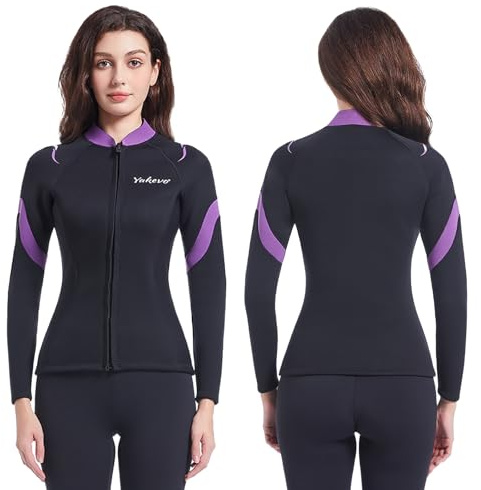 INTBOSS Womens Wetsuit Top 3mm,Neoprene Wetsuit Jacket Women Long Sleeve Wetsuit Top Women Front Zip Warm Wet Suit Jackets for Women Thermal Womens Wetsuit Shirt Swimming Kayaking Diving