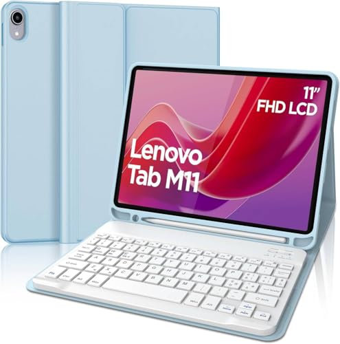 WINCHKING Funda con Teclado para Lenovo Tab M11-11 Pulgadas Español Ñ Retroiluminación del Teclado, Bluetooth Inalámbrico Extraíble para Tablet Lenovo Tab M11, Azul Cielo