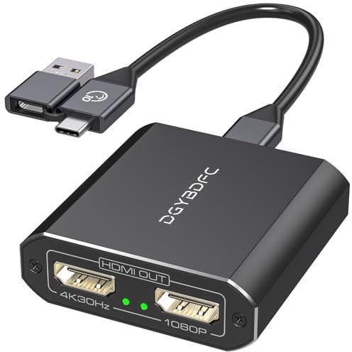 DGYBDFC Adaptador USB 3.0 a HDMI 1 Entrada 2 Salidas Pantalla Extendida Monitores Duales USBA/USBC a 2 HDMI Splitter 4K 30Hz+1080p 60Hz Para Portátil MacOS Soporta Modo MST/SST con Cable USBA/C a USBC