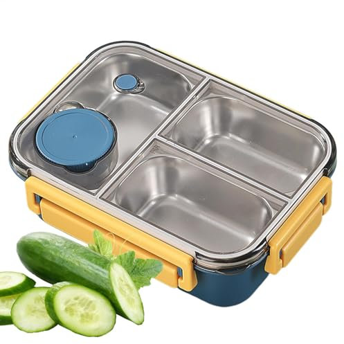 Moxeupon Kinder-Brotdose aus Edelstahl,Brotdose aus Edelstahl | Lunchbox für Erwachsene mit 3 Fächern | Tragbare Lunchbehälter mit großem Fassungsvermögen, Lunchbox für Erwachsene, Studenten und