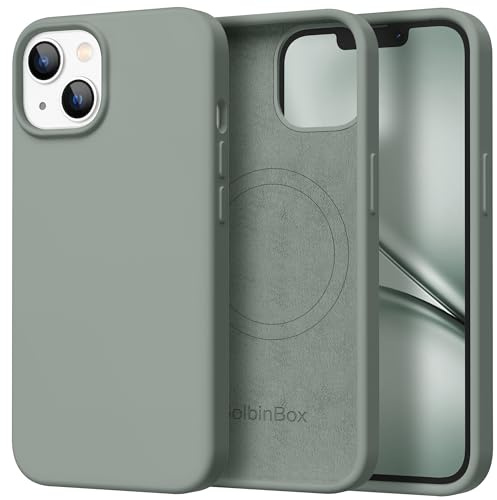 GOLBINBOX Magnetic for iPhone 13/14 Case, Silicone Cover, Calke Green | Compatible with MagSafe, Comfortable Grip, Soft Anti-Scratch Microfiber Lining, Slim Shockproof Protective Phone Case 6.1