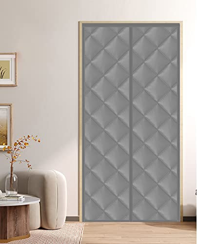 Rideau de Porte Isolant Thermique,Rideau de Porte Magnétique Auto-Absorbant,Rideau de Porte Anti Froid dans Cuisine&Maison Moustiquaire,Isolant Phonique,Pas de Perçage Nécessaire (Gris, 90_x_210_cm)