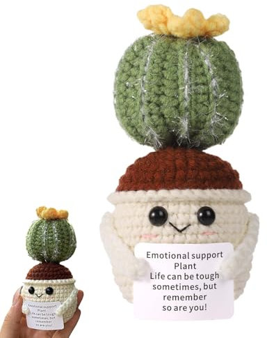 Joalpysm Crochet Positive Cactus Gift, Emotional Support Gift, Positive Gifts, Emotional Support Plant, Crochet Cactus with Encouragement Card, Positive Crochet Gift for Cheer Up Funny Knitted Cactus