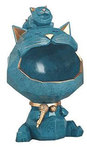 Cat Key Bowl Key Grocery Container Statue Figurine Decor Home & Office Decor Ornament Grey Blue for Desk Bookshelf