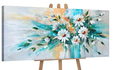 YS-Art Acryl Gemälde auf Leinwand Schöne Bilder blumen gemälde modern handgemalt Wandbild Schlafzimmer moderne Wohndekor echtes Kunstwerk 115x50 cm