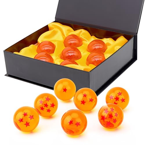 JurciCat 7 Stück Ball Drachen Anime Deko 4.3cm Dragon Kristallkugeln mit Geschenkbox für Sammler Cosplay-Party Tag der Kinder Geburtstag Halloween Weihnachten (1 bis 7 Sterne)