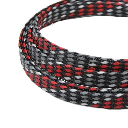 Manchon de câble Manchon tressé élargi de 1/5/20/50 mètres, Fil Pet en Coton PP 4 8 12mm, enveloppe de Fil Souple, Ligne de Protection de câble isolée, Gaine de câble(Red Grey White,12MM_20 Meters)