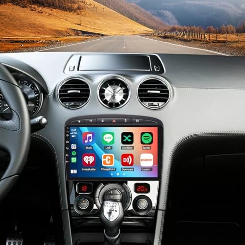 4+64G 2 DIN Android 14 Radio Coche para Peugeot 308 2007-2015 con CarPlay Android Auto, Pantalla táctil de 9 Pulgadas Autoradio Reproductor con GPS Navegación Bluetooth WiFi FM SWC Mirror Link