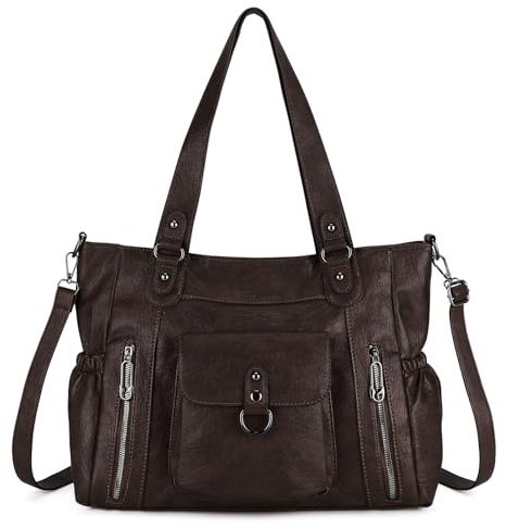 BAIGIO Handtasche Damen Groß Shopper Tasche Schultertasche PU Leder Tote Bag Vintage Große Umhängetasche Frauen mit Mehr Fächern & Verstellbarem Schultergurt für Uni Arbeit Laptop, Kaffee