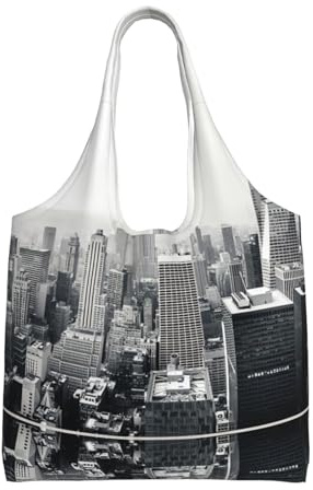 QAZWZML Schwarz-weiße New York bedruckte Einzelschultertasche aus Segeltuch, geeignet für Reisen, Pendeln oder Einkaufen, Fitness und Sport-Freizeittasche