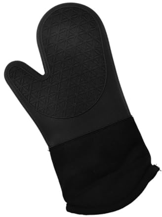 MALUGOGO Thickened Heat-insulating Silicone Microwave Oven Mitt with Comfortable Lining Black Kitchen Glove for Burn Protection and Easy Washing Heat-resistant Scald Gloves for Cooking and