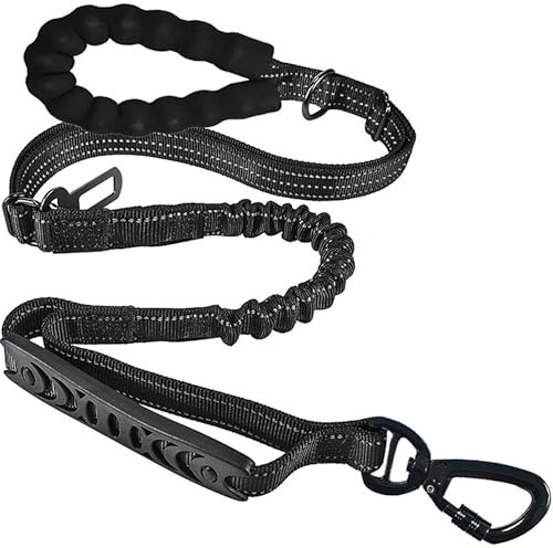 Bungee Dog Lead – Anti-Pull Training Leash with Reflective Threads, Traffic Control Handle & Car Seat Belt Buckle, Adjustable Anti-Shock Elastic – Heavy Duty Harness for Small, Medium & Large Dogs