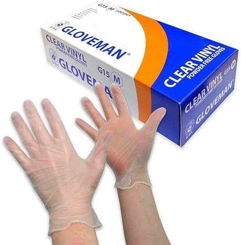 PRIMEONE Gloveman Clear Vinyl Gloves – Disposable, Latex-Free, Powder-Free (1000, MEDIUM)