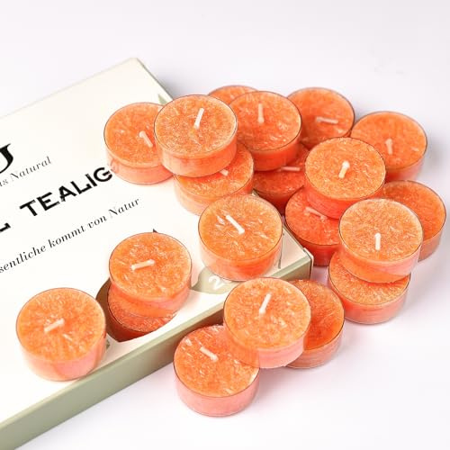 20 Pack Orange Scented Tealight Candles, About 5-Hour Burn Time | Plant Wax Coloured Candles Gift Set, Small Candles Multipack for Home Decor, Gifts for Christmas Birthday