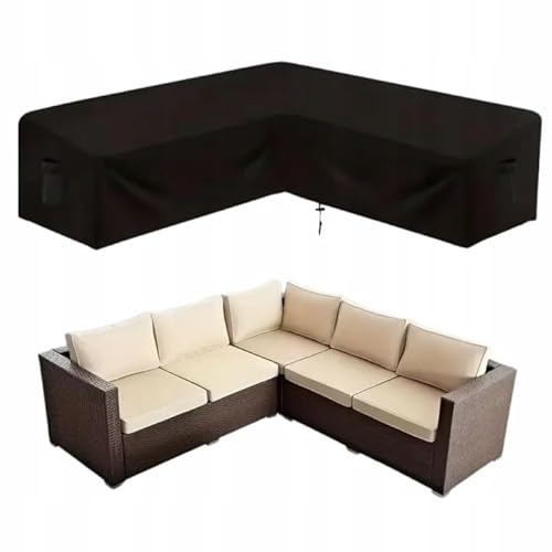 Domidekor Gartenmöbel Abdeckung L-Form 215x215x87 cm – Wasserdicht, 420D Oxford-Gewebe, UV-Beständig, Windfest, Reißfest, mit Befestigung, Schutzhülle für Outdoor Ecksofa Gartenlounge, Schwarz