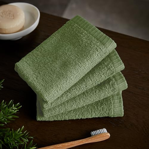 Catherine Lansfield Quick Dry Cotton 30x30cm 4 Pack Face Cloths Sage Green