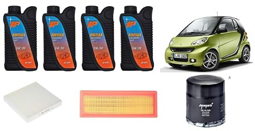 Kit Tagliando per Smart 451 1.0 MHD Benzina, Filtro Olio, Filtro Aria, Filtro Abitacolo, Olio Motore 5W-30 4L
