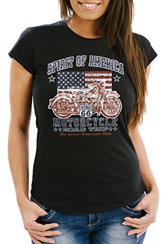 Neverless Damen T-Shirt, Biker Shirt, Amerika Flagge Motorrad Motorbike, aus Baumwolle