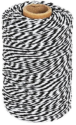 tenn well Christmas String, 200m Cotton Coloured Twine String for Gift Wrapping, Packing and Crafts Decorations (Black and White)