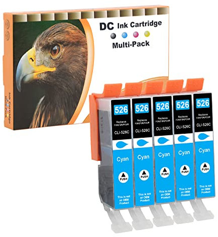 D&C 5X Cyan Druckerpatronen Kompatibel für Canon CLI-526 C für Canon Pixma MG5250 MG5300 MG5340 MG5350 MG6250 MG8150 MG8250 MX885 MX895 IP4840 IP4850 IP4900 MG5140 MG5150 MG5240 MX710 MX715