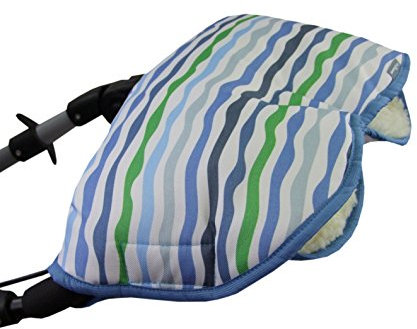 BAMBINIWELT universaler Muff Handwärmer Handschuhe für Kinderwagen Buggy Jogger mit Wolle (blau grün Streifen) XX