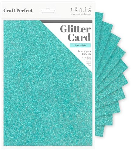 Tonic Studios A4 Craft Perfect Glitter Card, Cardstock, Tropical Tide, 30 x 21.5 x 0.5 cm